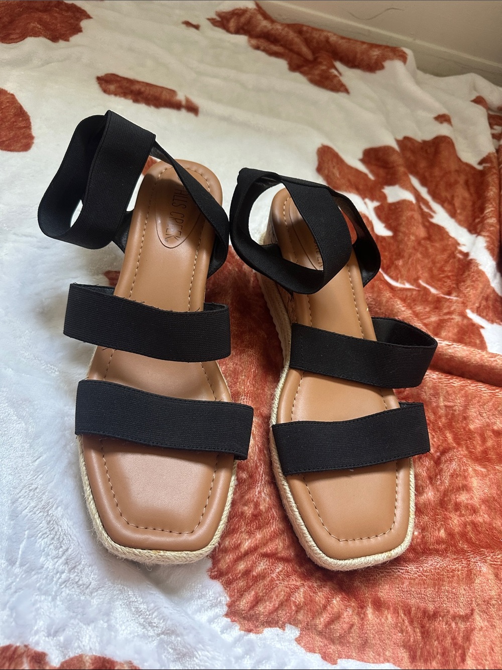 Black Strappy Espadrille Sandals with Tan Footbed